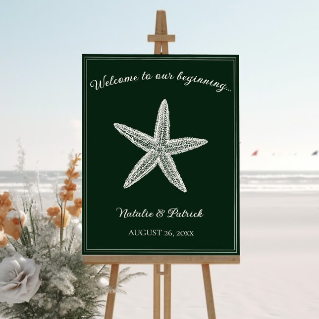 Emerald Green Starfish Wedding Welcome Sign (Emerald Green Starfish Wedding Welcome Sign)