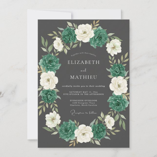 Emerald Green Stately Winter Wedding Invitation (Front)