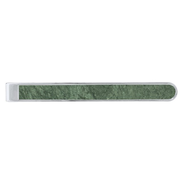 Emerald Green Stone Pattern Background Silver Finish Tie Clip (Front)