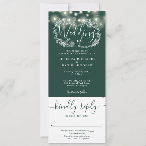 Emerald Green String Lights All In One Wedding Invitation