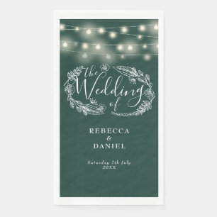 Emerald Green String Lights Floral Wedding Paper Guest Towels