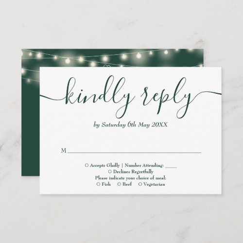 Emerald Green String Lights Floral Wedding RSVP Card