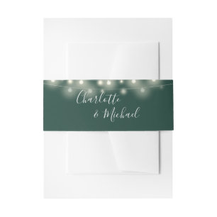 Emerald Green String Lights Signature Script Invitation Belly Band