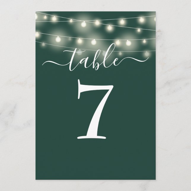Emerald Green String Lights Table Number (Front)