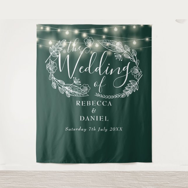 Emerald Green String Lights Wedding Backdrop (Front)