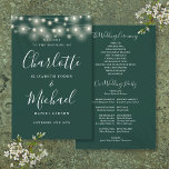 Emerald Green String Lights Wedding Program<br><div class="desc">Emerald green signature script wedding program featuring pretty string lights and chic modern typography. This stylish wedding program can be personalized with your special wedding day information. Designed by Thisisnotme©</div>