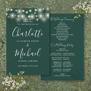 Emerald Green String Lights Wedding Program