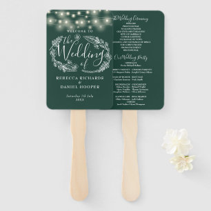 Emerald Green String Lights Wedding Program Hand Fan