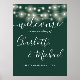 Emerald Green String Lights Wedding Welcome Sign