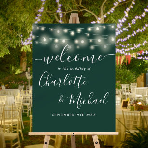 Emerald Green String Lights Wedding Welcome Sign