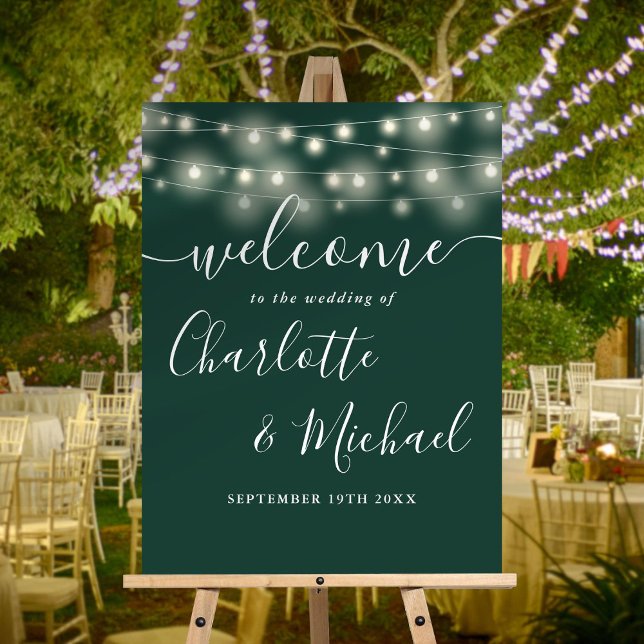 Emerald Green String Lights Wedding Welcome Sign (Emerald Green String Lights Wedding Welcome Sign)