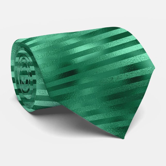 Emerald green stripe pattern mens elegant formal neck tie (Rolled)