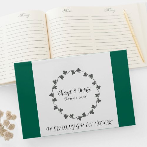 Emerald Green Stripes and Ivy Wreath Wedding Guest Book