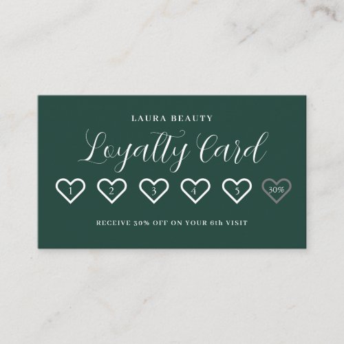 Emerald Green Stylish Minimal Heart Love Loyalty Card