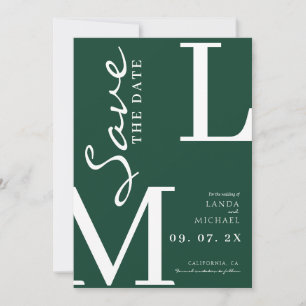 Emerald Green Stylish monogram wedding Save The Date