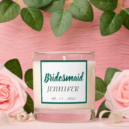 Emerald Green Stylized Bridesmaid Name Scented Candle