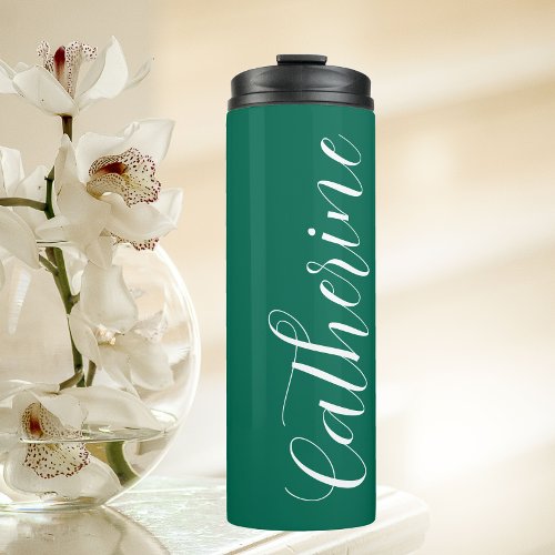 Emerald Green Stylized Bridesmaid Name Thermal Tumbler