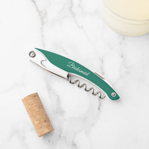 Emerald Green Stylized Bridesmaid Name Waiters Corkscrew