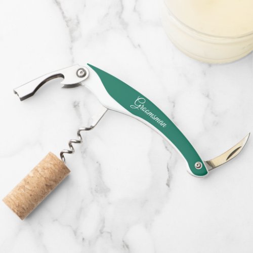 Emerald Green Stylized Groomsman Name Waiters Corkscrew