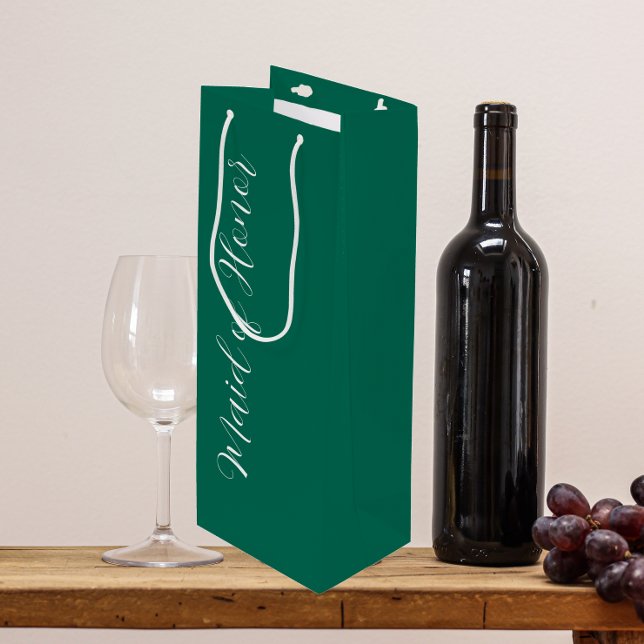 Emerald Green Stylized Script Maid of Honor Wine Gift Bag (In Situ)