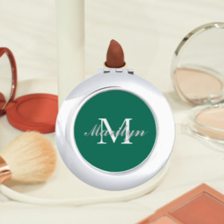 Emerald Green Stylized Wedding Bridesmaid Monogram Compact Mirror
