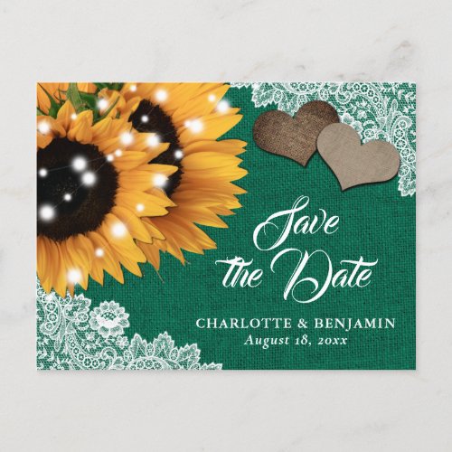 Emerald Green Sunflower Wedding Save The Date Announcement Postcard