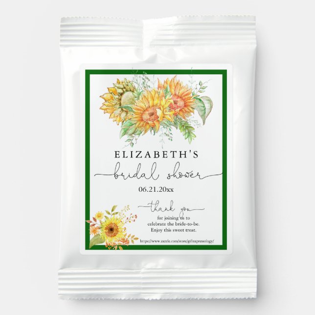 Emerald Green Sunflowers Bridal Shower  Margarita  Hot Chocolate Drink Mix (Front)
