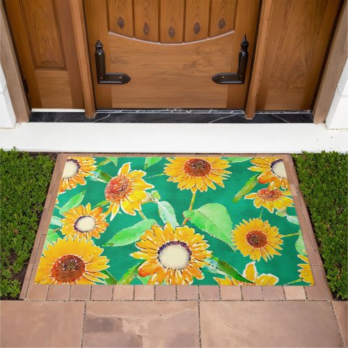 Emerald Green Sunflowers Doormat