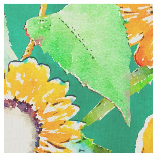  Emerald Green Sunflowers Fabric