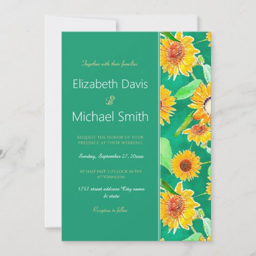 Emerald Green Sunflowers Invitation