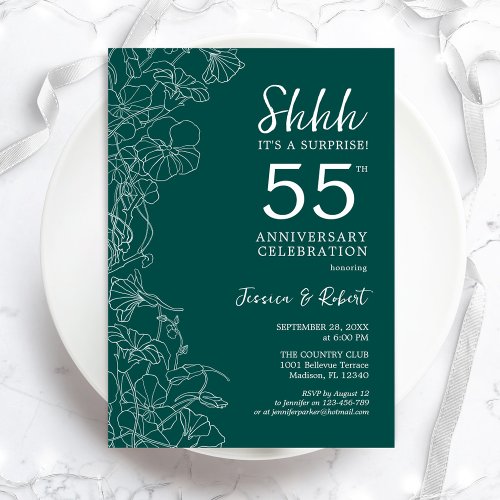 Emerald Green Surprise 55th Anniversary Invitation