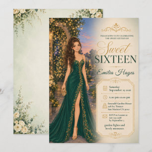 Emerald Green Sweet 16 Garden Party Invitation
