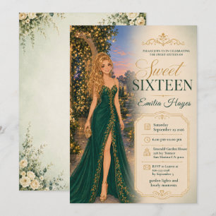 Emerald Green Sweet 16 Garden Party Invitation