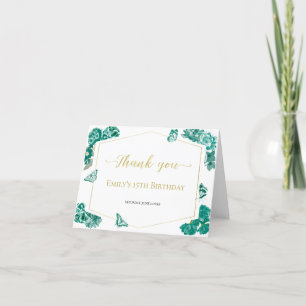 Emerald Green Sweet 16 Quinceanera Bat Mitzvah Letterpress Thank You Card
