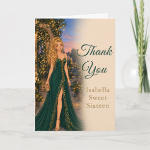 Emerald Green Sweet Sixteen Thank You Card