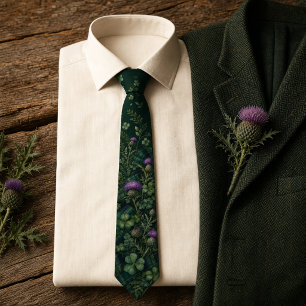 Emerald Green Tartan Plaid Irish Thistle Neck Tie