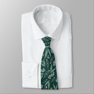 Emerald Green Teal Eucalyptus Greenery Pattern Neck Tie