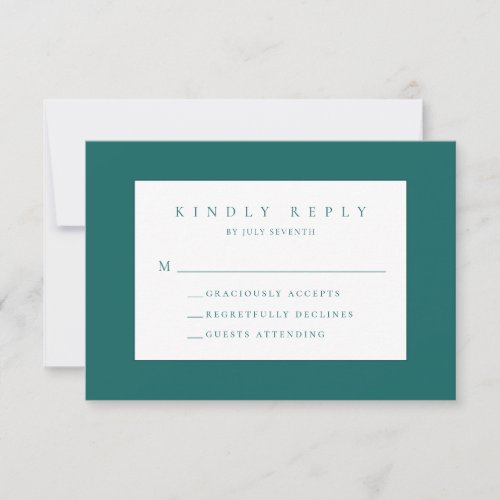 Emerald Green Teal Minimalist Modern Wedding RSVP Card