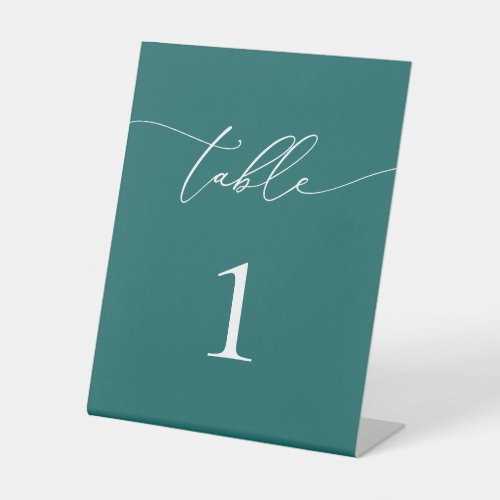 Emerald Green Teal Minimalist Wedding Table Number Pedestal Sign