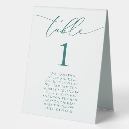Emerald Green Teal Minimalist Wedding Table Number Table Tent Sign