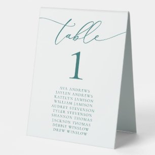 Emerald Green Teal Minimalist Wedding Table Number Tent
