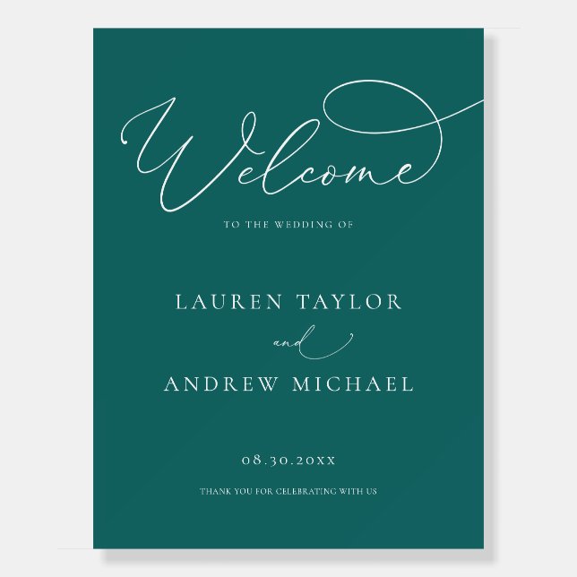 Emerald Green Teal Welcome to Our Wedding Foam Board (Front)