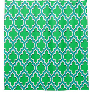 Emerald Green Teal White XL Moroccan #4DS Shower Curtain