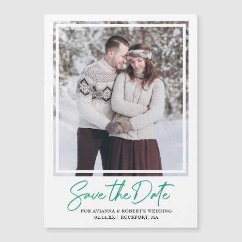 Emerald Green Text and Photo Save the Date Magnetic Invitation