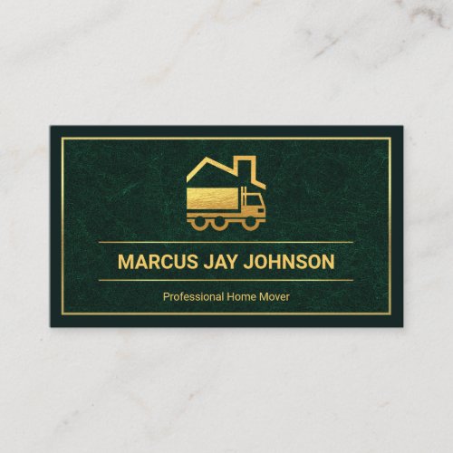 Emerald Green Texture Gold Borders Home Mover Business Card