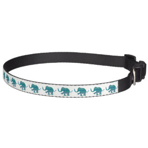 Emerald Green Textured Cute Elephants on White Pet Collar