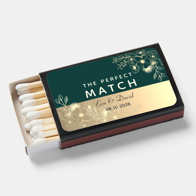Emerald Green The Perfect Match Wedding Matchboxes (Front Open)