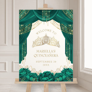 Emerald Green Tiara Crown Quinceanera Welcome Foam Board