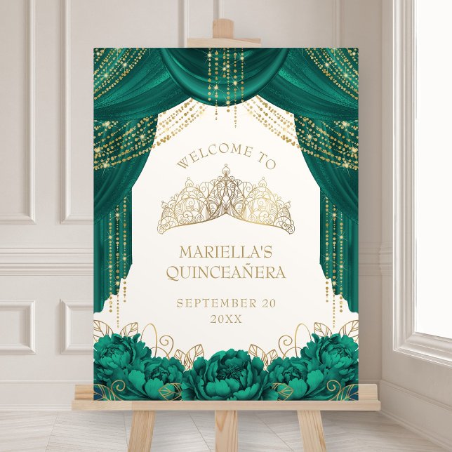 Emerald Green Tiara Crown Quinceanera Welcome Foam Board (Creator Uploaded)