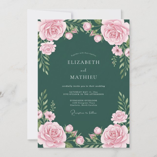 Emerald Green Timeless Floral Wedding Invitation (Front)